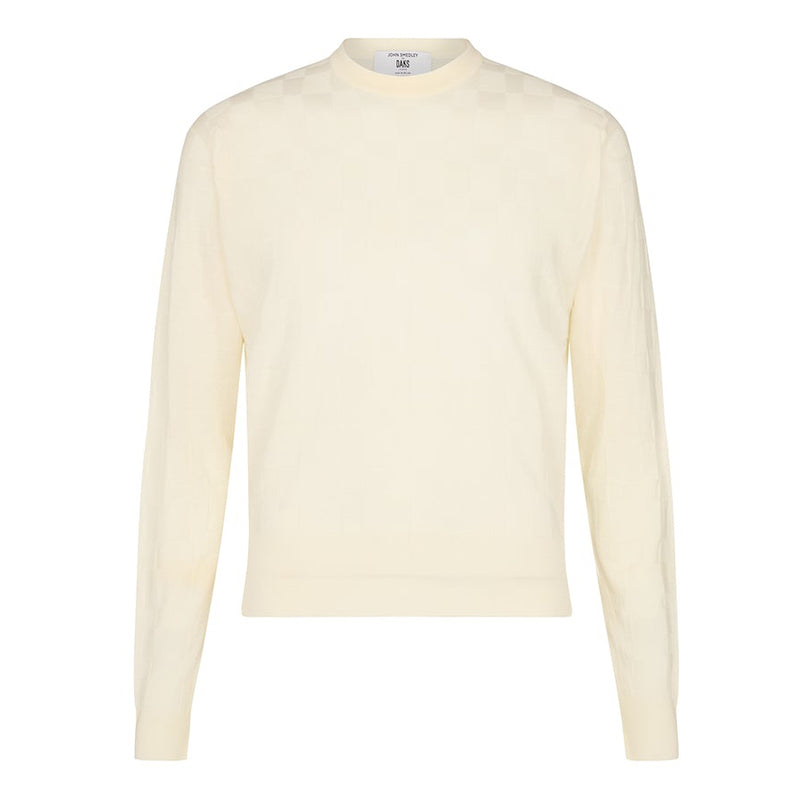 DAKS X JOHN SMEDLEY HOUSE CHECK L/S T-SHIRT - SNOW WHITE