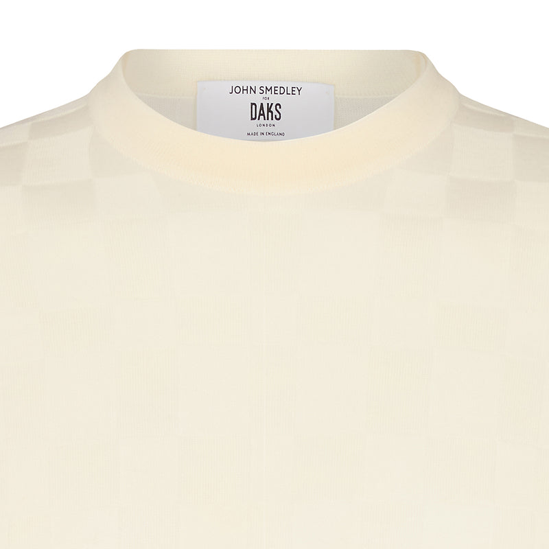 DAKS X JOHN SMEDLEY HOUSE CHECK L/S T-SHIRT - SNOW WHITE