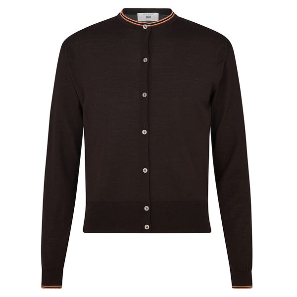 DAKS X JOHN SMEDLEY HOUSE STRIPE CARDIGAN - BROWN