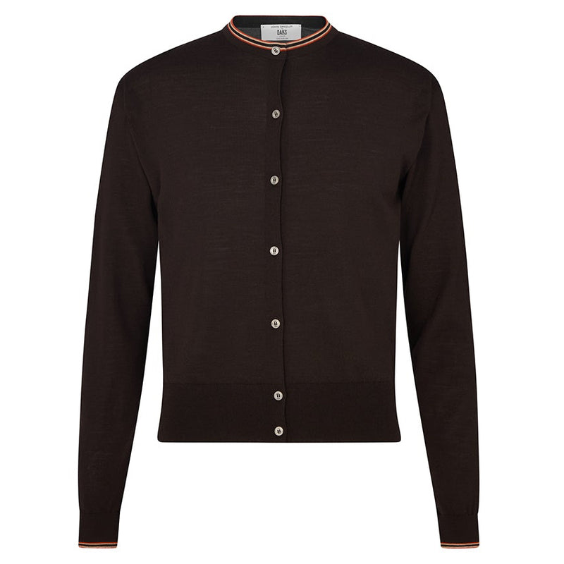 DAKS X JOHN SMEDLEY HOUSE STRIPE CARDIGAN - BROWN