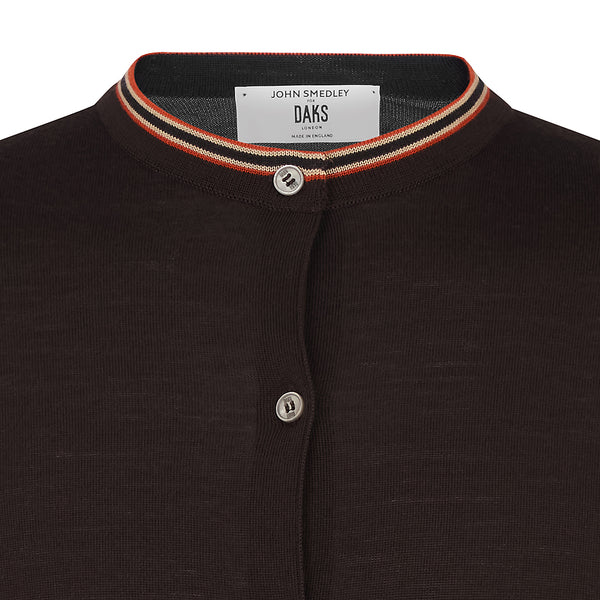 DAKS X JOHN SMEDLEY HOUSE STRIPE CARDIGAN - BROWN