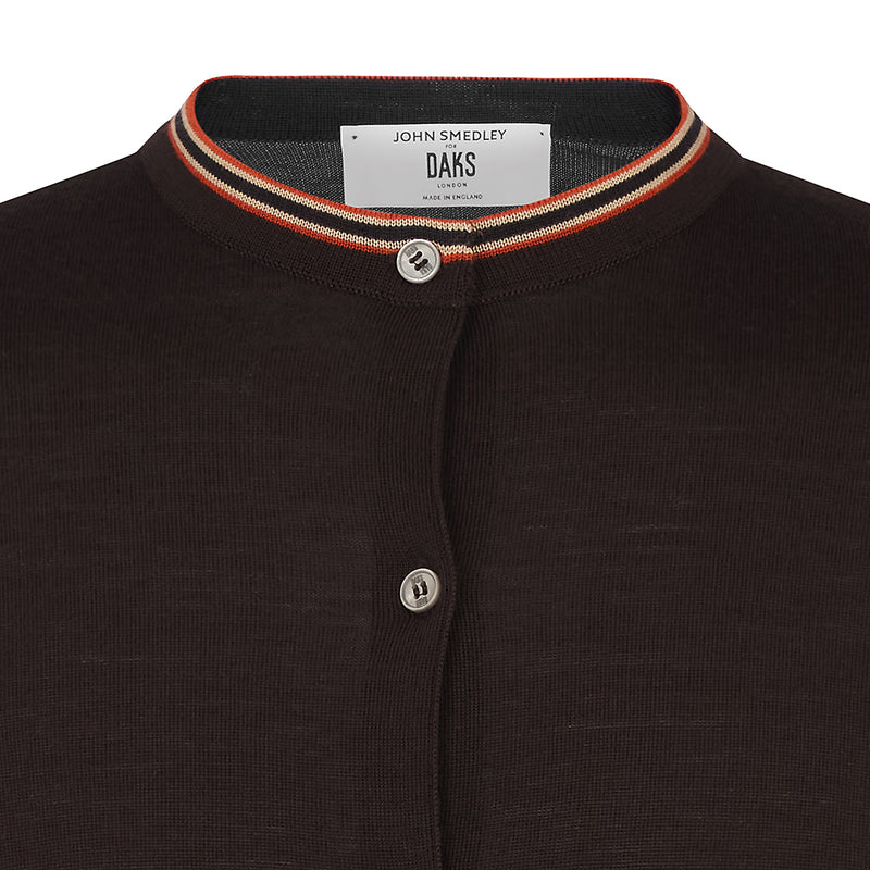 DAKS X JOHN SMEDLEY HOUSE STRIPE CARDIGAN - BROWN