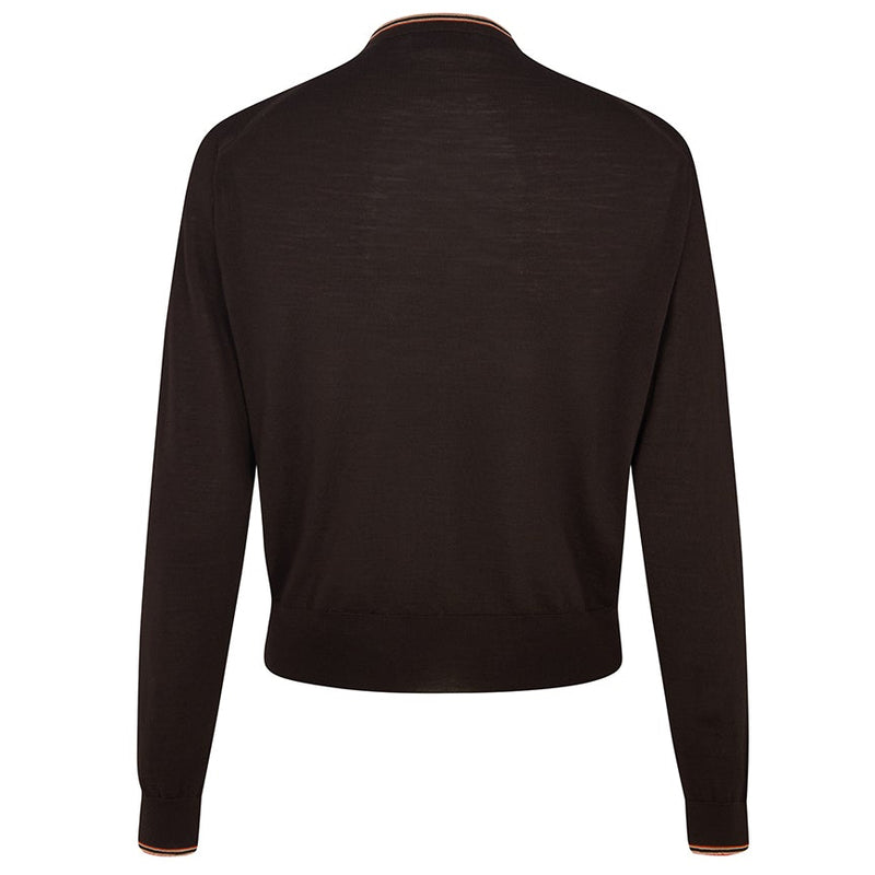 DAKS X JOHN SMEDLEY HOUSE STRIPE CARDIGAN - BROWN