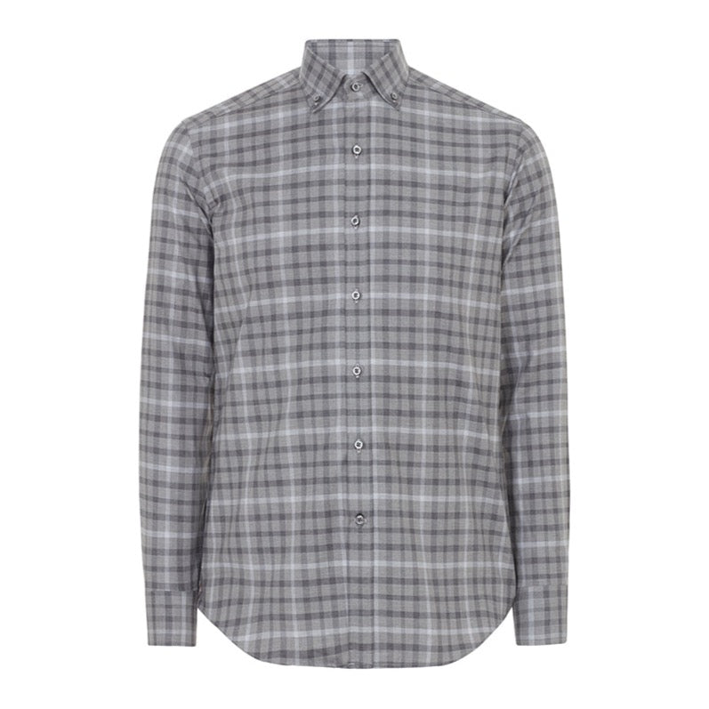 grey checkered dress shirt Grey Checkered Shirt with Loose Fit, Buttoning Tab & Long Sleeves Sofia Shirt by EASY CLOTHES One Size (Fits US 2, 4, 6, 8, 10)